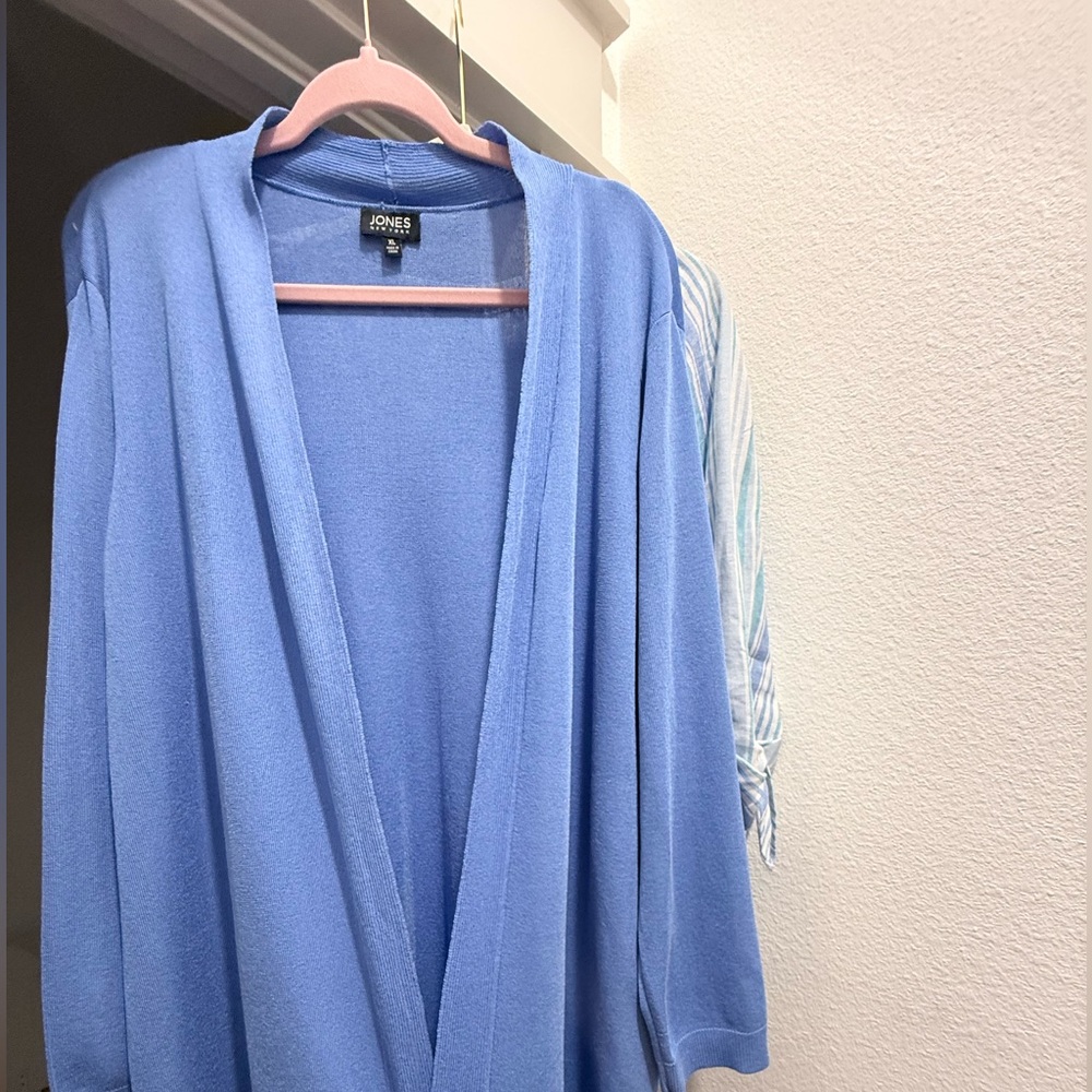 Jones New York Light Blue Open Cardigan
